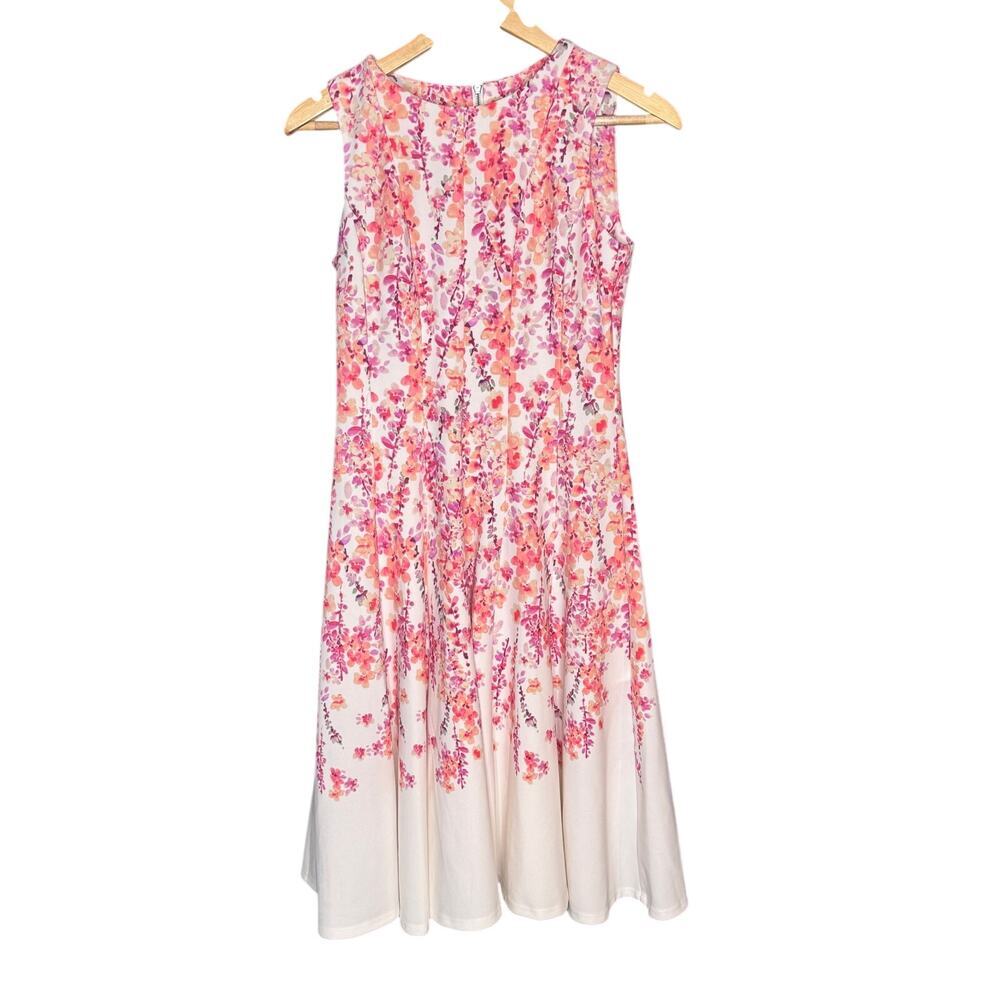 Julian Taylor Floral Fit & Flare Dress Women's Size 4 Pink Watercolor Sleeveless